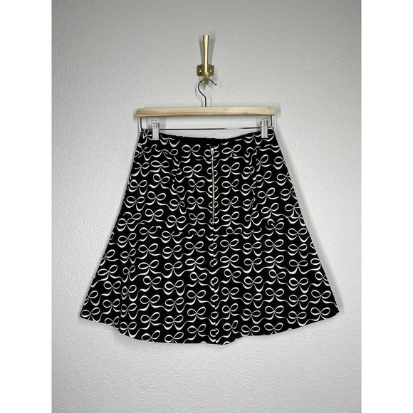 Kate Spade 4 Ribbon Bow Flared Skirt Black White - Picture 2 of 4
